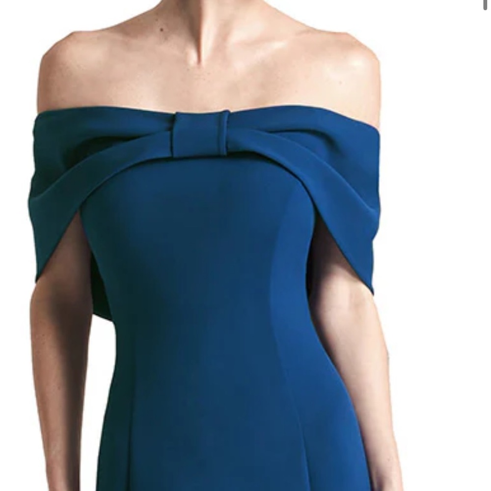 Alexander by Daymor - 767 Draping Ribbon Paneled Off Shoulder Gown (Navy)